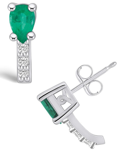 Emerald (3/4 Ct. t.w.) and Diamond (1/8 Ct. t.w.) Stud Earrings