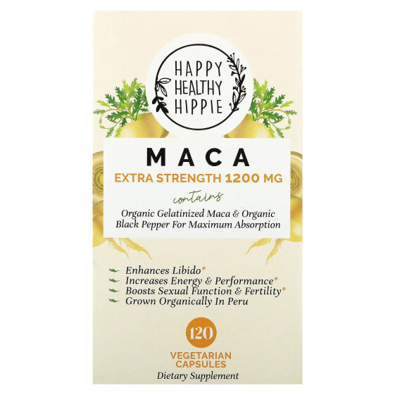 Happy Healthy Hippie, Мака, усиленная сила действия, 600 мг, 120 вегетарианских капсул
