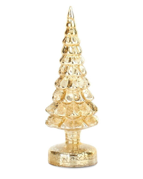 Ch 8.5 Inch Gold Led Mercury Glass Tree On Pedesta