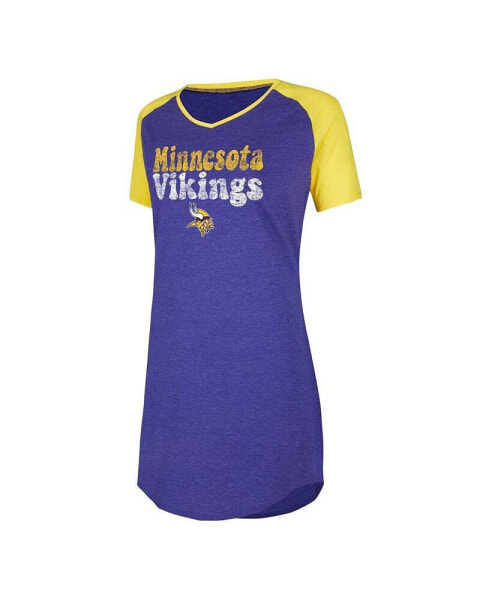 Women's Purple, Gold Distressed Minnesota Vikings Raglan V-Neck Nightshirt