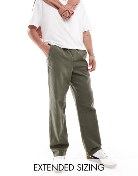 ASOS DESIGN relaxed linen trouser in khaki with elasticated waist