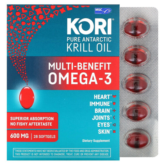 Pure Antarctic Krill Oil, Multi-Benefit Omega-3, 600 mg, 28 Softgels