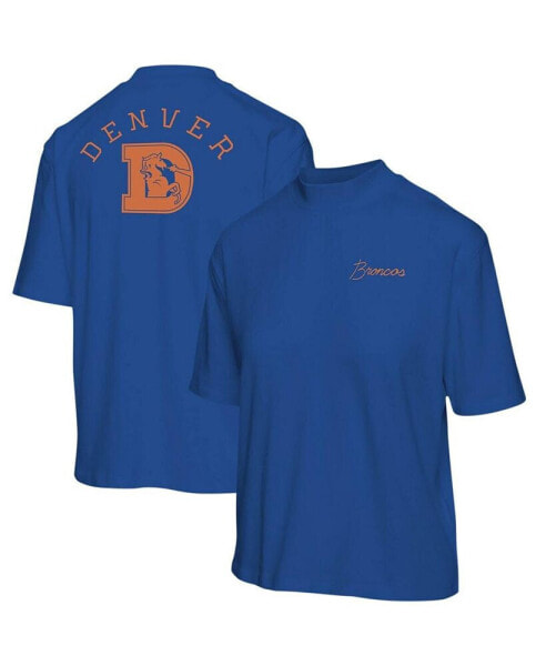 Women's Royal Denver Broncos Half-Sleeve Mock Neck T-shirt