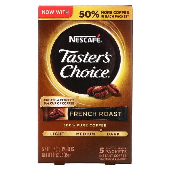 Taster's Choice, Instant Coffee, French Roast, 5 Packets, 0.1 oz (3 g) Each
