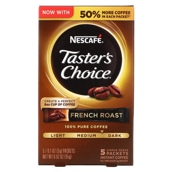 Nescafé, Тэйстерс Чойс, Растворимый Кофе, Френч Роаст, 5 пакетиков, 0.1 унций (3 гр) каждый