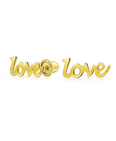 Petite Minimalist14K Yellow Gold Word Symbol Of Love Stud Earring For Women Secure Screw back