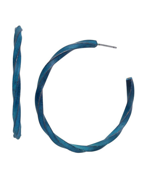 Blue Patina Twist Hoop Earrings