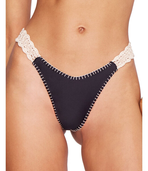 Capittana Womens Alessia Crochet Trim Bikini Bottom Swimwear Black Size Medium