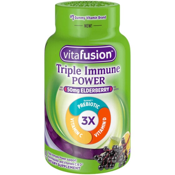 Vitafusion Triple Immune Power Иммуноукрепляющий комплекс с бузиной, витаминами C, D и  пребиотиками 60 мармеладок с ягодным вкусом