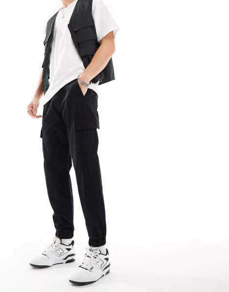 Bershka cargo trouser with cuff in black