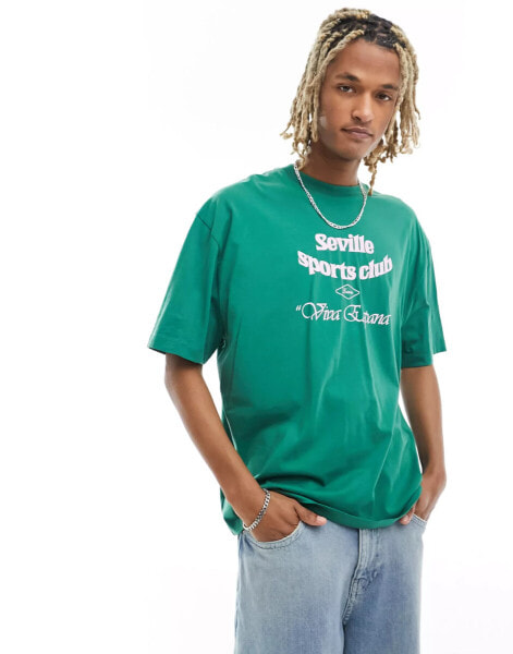 ASOS DESIGN oversized t-shirt in green with text front print