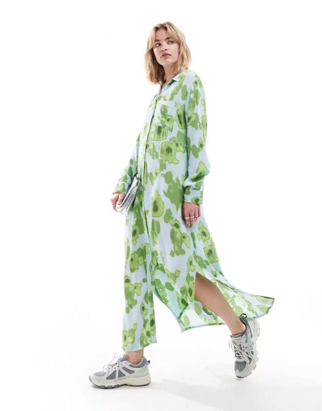 Selected Vinny printed maxi dress in green multi