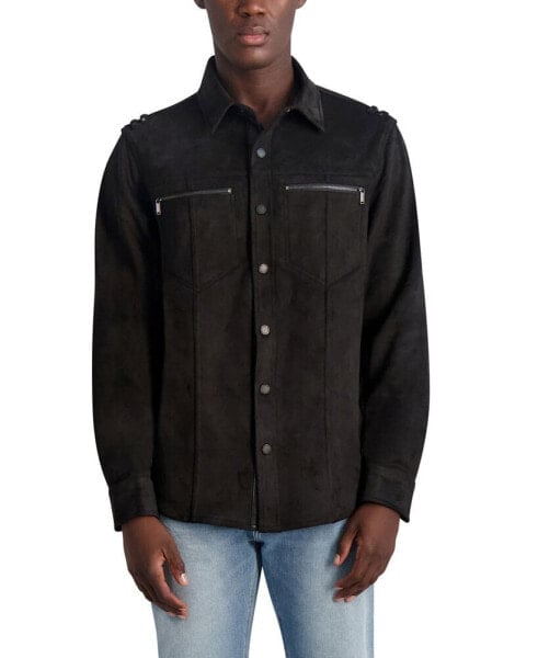 Men's Faux Suede Exposed Zippers Shirt Jacket
