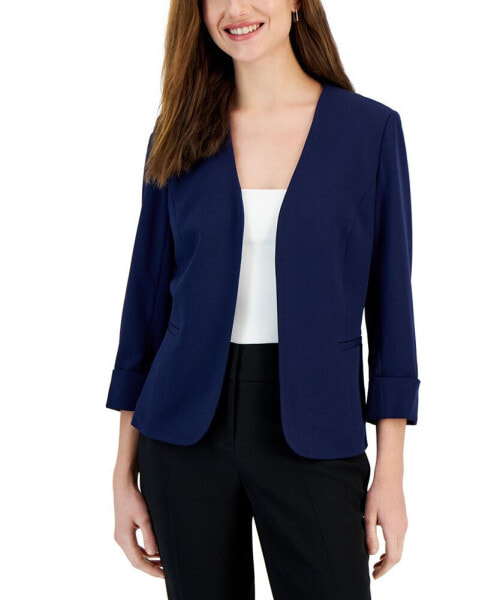 Women's Stretch Crepe Open-Front Roll-Sleeve Jacket