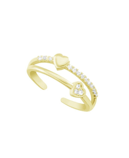 Cubic Zirconia Double Row Heart Toe Ring in Gold Plate