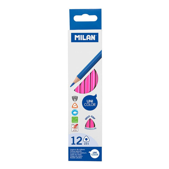 Цветные карандаши MILAN Box 12 Треугольные Розовые