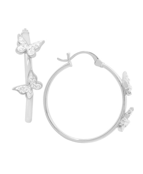 Hoop Earring with Clear Crystal Butterflies in Silver Plate or Gold Plate