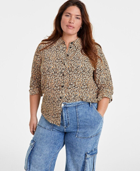 Trendy Plus Size Leopard Printed Collared Shirt, Created for Macy's