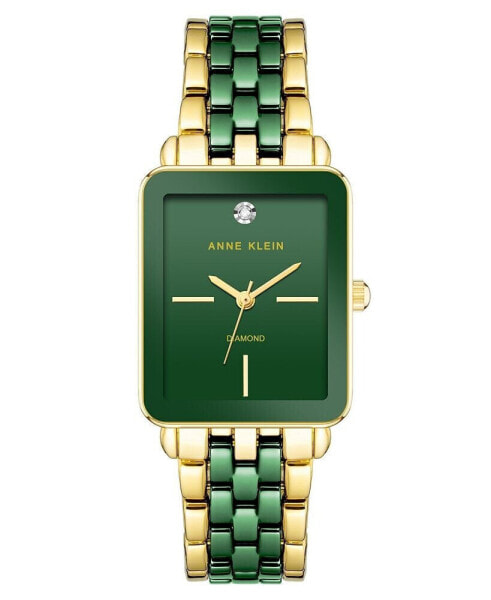 Часы Anne Klein Three Hand Rectangular Gold Tone Green Ceramic Watch