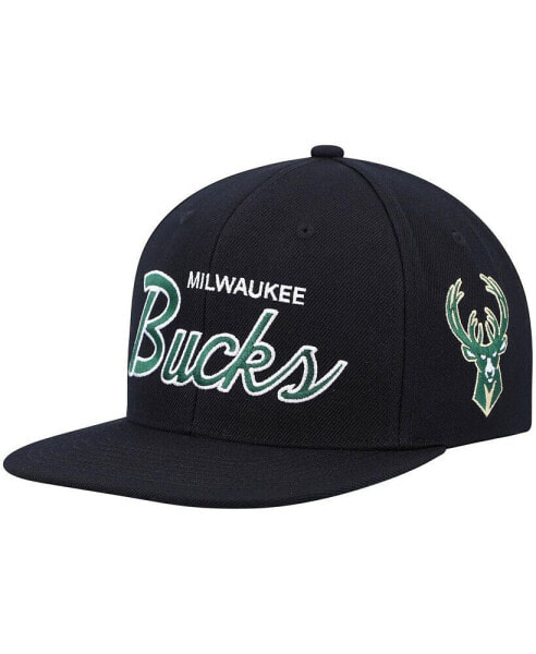 Men's Black Milwaukee Bucks Hardwood Classics Script 2.0 Snapback Hat