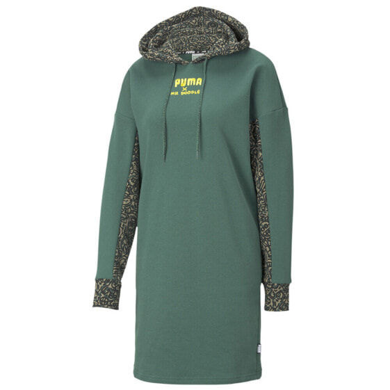 Puma X Mr Doodle Long Sleeve Hoodie Dress Womens Green Casual 598686-91