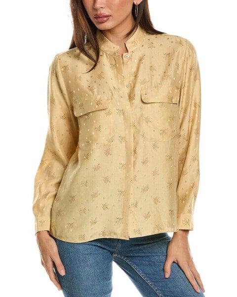 Frame Denim Silk Shirt Women's Beige L