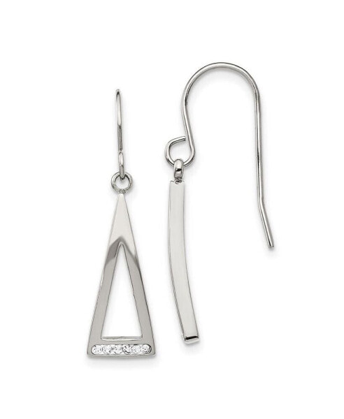 Stainless Steel Polished Crystal Dangle Shepherd Hook Earrings
