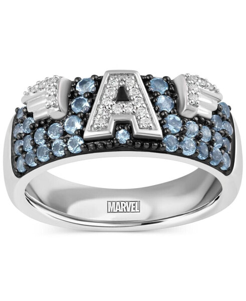 Swiss Blue Topaz (5/8 ct. t.w.) & Diamond (1/10 ct. t.w.) Captain America Ring in Sterling Silver