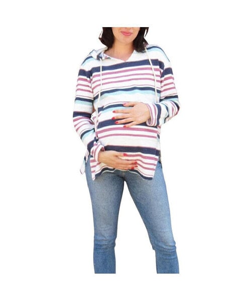 Women Stripe Pocket Front Maternity Hoodie