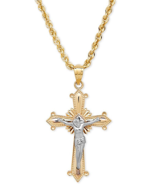 Two-Tone Crucifix Cross Pendant Necklace in 14k Gold and White Gold