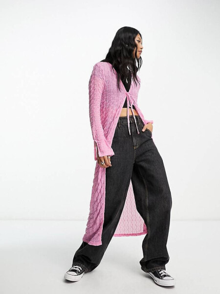 Neon & Nylon textured mesh maxi cardigan in pink