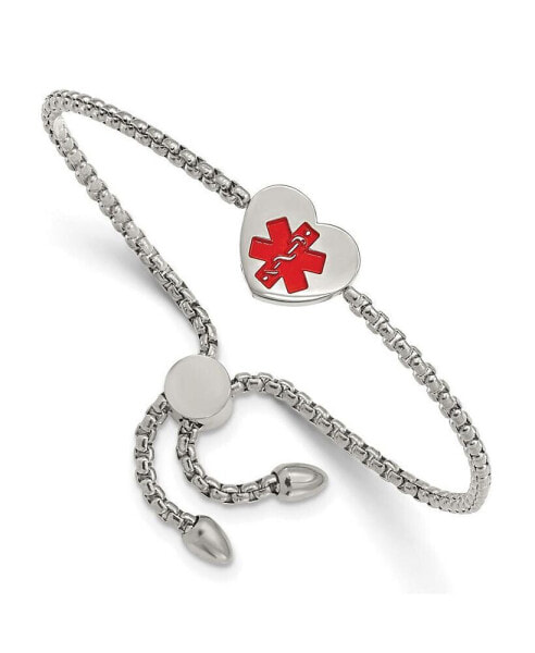 Stainless Steel Red Enamel Heart Medical ID Adjustable Bracelet