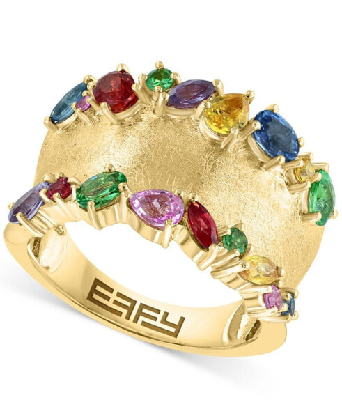 EFFY® Multi-Sapphire (1-5/8 ct. t.w.) & Tsavorite (1/3 ct. t.w.) Textured Wide Width Statement Ring in 14k Gold