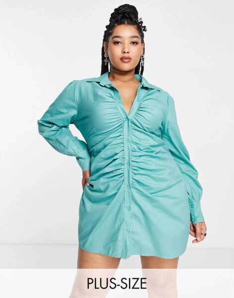 I Saw It First Plus ruched detail shirt dress in sage