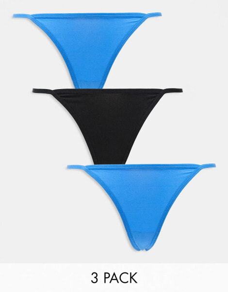 Weekday Soul tanga thong 3-pack in blue and black