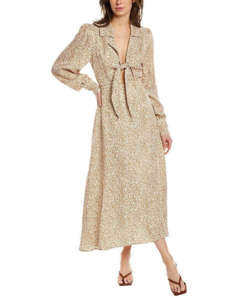 Elie Tahari Tie Front Linen-Blend Midi Dress Women's