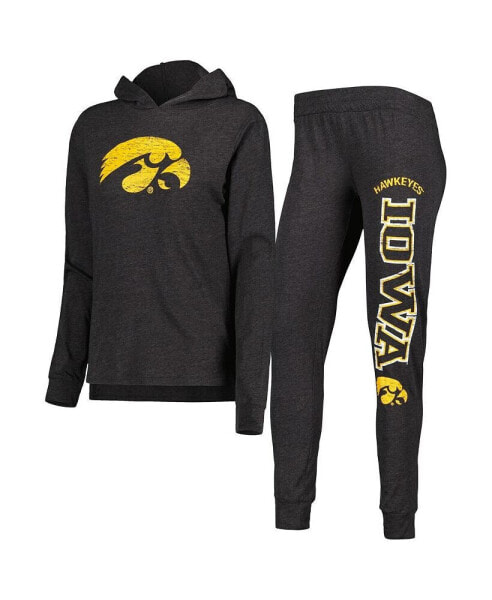 Women's Black Iowa Hawkeyes Long Sleeve Hoodie T-shirt and Pants Sleep Set