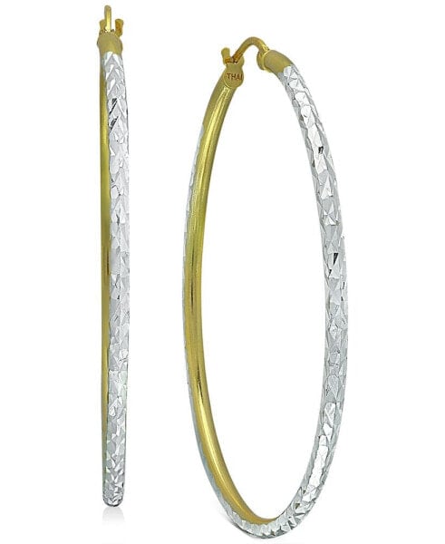 Medium Two-Tone Textured Hoop Earrings in Sterling Silver & 18k Gold-Plate, 1.37", Created for Macy's