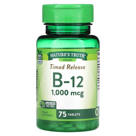 Витамины группы B Nature's Truth с медленным высвобождением B-12, 1000 мкг, 75 таблеток.