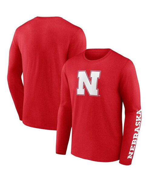 Men's Red Nebraska Huskers Double Time 2-Hit Long Sleeve T-shirt