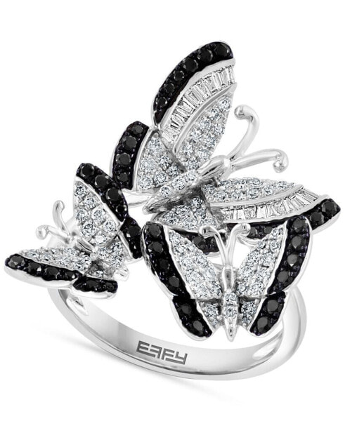 EFFY® White Diamond (3/8 ct. t.w.) & Black Diamond (1/3 ct. t.w.) Butterfly Statement Ring in 14k White Gold