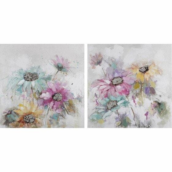 Картина DKD Home Decor 100 x 3,5 x 100 cm Цветы Shabby Chic (2 штук)