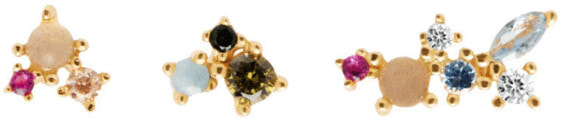 Asymmetric gold-plated silver earrings with glittering zircons LA PALETTE Gold AR01-209-U