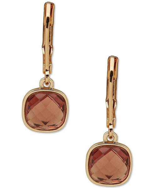 Gold-Tone Square Stone Drop Earrings