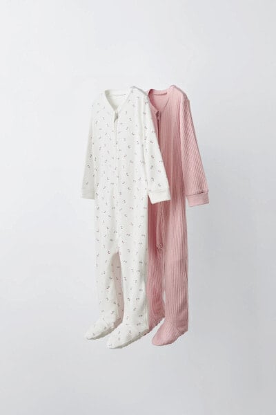 0-1 YEARS/ PACK OF TWO FLORAL SLEEPSUITS