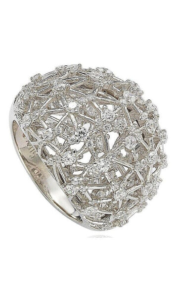 Suzy Levian Sterling Silver Cubic Zirconia Double Layer Open Web Ring