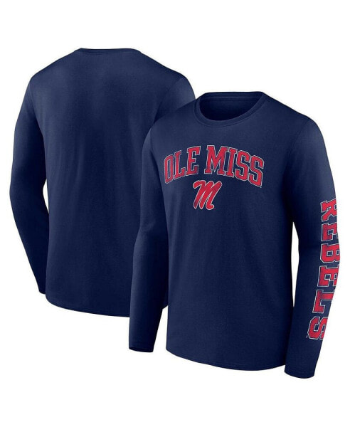 Men's Navy Ole Miss Rebels Distressed Arch Over Logo Long Sleeve T-shirt