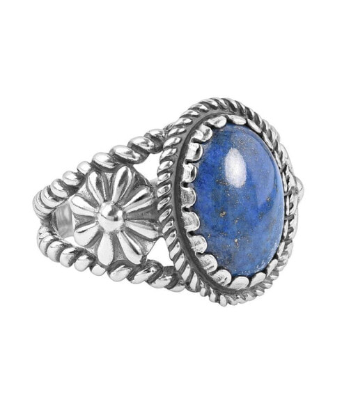 Sterling Silver Women's & Men's Ring Genuine Gemstone Native-Inspired Flower Design Sizes 5- 10