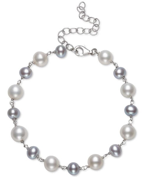 Gray & White Cultured Freshwater Pearl (5-6mm & 7-8mm) Bracelet in Sterling Silver (Also in Pink & White Cultured Freshwater Pearl), Created for Macy's