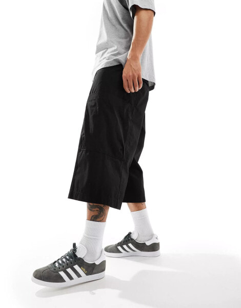 Weekday Leroy long loose fit cargo shorts in black